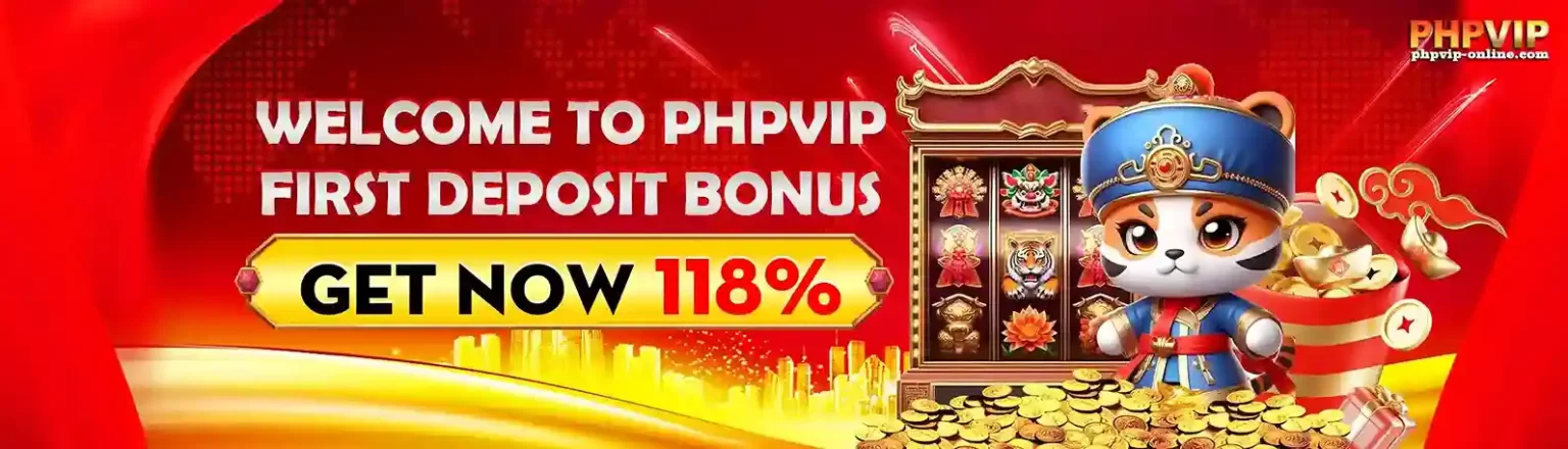PHPVIP online casino homepage banner featuring mobile app and casino games